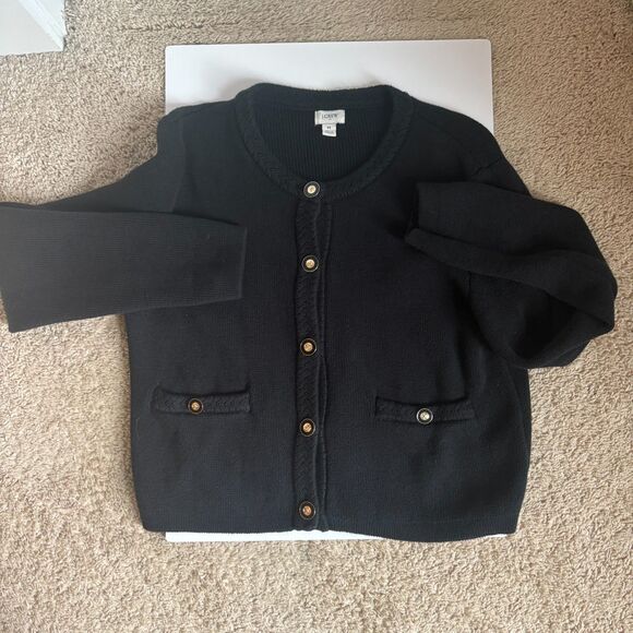 J.Crew Emilie Sweater Lady Jacket in Black Cotton Knit Cardigan M - Picture 3 of 5